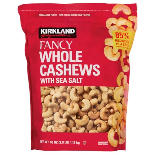 Sea Salt salted whole Cashews, 40 OZ (2.5 LBS, 1.13 kg) Extra Fancy, Kirkland