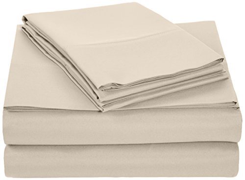 Amazon Basics Lightweight Super Soft Easy Care Microfiber 4-Piece Bed Sheet Set with 14-Inch Deep Pockets, Full, Beige, Solid