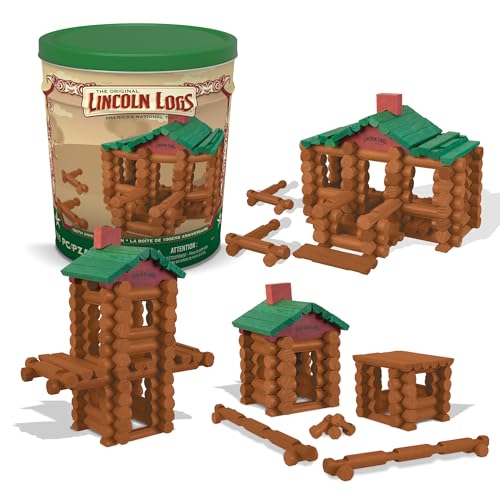 Lincoln Logs – 100th Anniversary Tin, 111 Pieces, Real Wood Logs - Ages 3+ - Best Retro Building Gift Set For Boys_Girls - Creative Construction Engineering - Preschool Education Toy