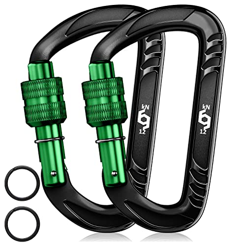 RHINO Produxs 2PCS of 12kN (2697 lbs) Heavy Duty Lightweight Locking Carabiner Clips - Excellent for Securing Pets, Outdoor, Camping, Hiking, Hammock, Dog Leash Harness, Keychains, Water Bottle