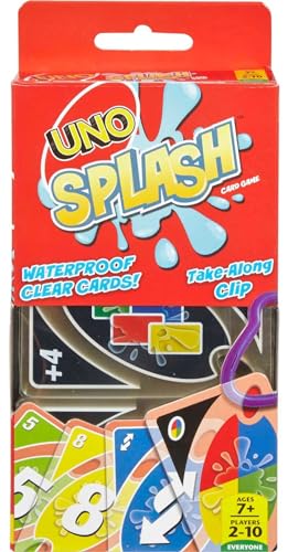 Mattel Games ​UNO Splash Card Game for Outdoor Camping, Travel and Family Night with Water-Resistent Plastic Cards