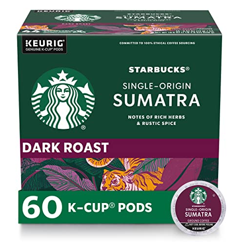 Starbucks K-Cup Coffee Pods, Dark Roast Coffee, Sumatra for Keurig Brewers, 100zz Arabica, 6 boxes (60 pods total)