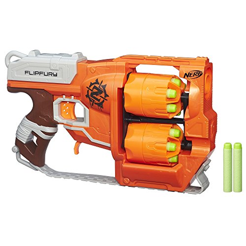 Nerf Zombie Strike FlipFury Blaster - 2 Flipping 6-Dart Drums - Fire 6 Darts, Flip, Fire 6 More - 12 Nerf Zombie Strike Elite Darts (Amazon Exclusive)