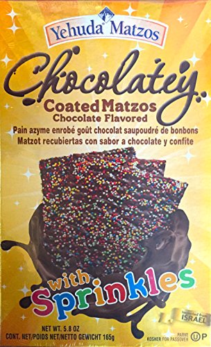 Yehuda Matzos Chocolatey coated Matzot chocolate flavored with sprinkles, Kosher Jewish Food (Kosher for Passover), 165g