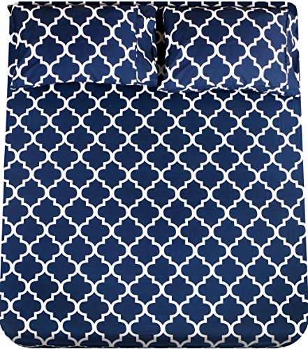 Utopia Bedding Queen Sheet Set, Soft Microfiber 4 Piece Bed Sheets with 15" Deep Pocket - Easy Care Brushed Microfiber (Quatrefoil - Navy)