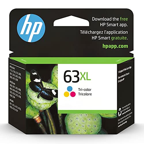 HP 63XL Tri-color High-yield Ink | Works with HP DeskJet 1112, 2130, 3630 Series; HP ENVY 4510, 4520 Series; HP OfficeJet 3830, 4650, 5200 Series | Eligible for Instant Ink | F6U63AN