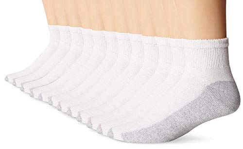 Hanes mens Double Tough Ankle Socks, 12-pair Pack fashion liner socks, White_ Grey Foot Bottom, 12 14 US