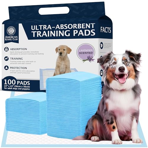 American Kennel Club Scented Puppy Training Pads with Ultra Absorbent Quick Dry Gel – 22 x 22 Pee Pads For Dogs - Lavender Scented - 100 Count