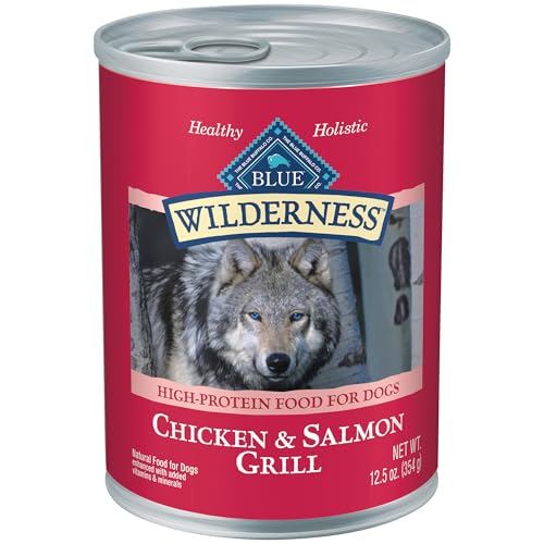 Blue Buffalo Wilderness Adult Wet Dog Food, High-Protein & Grain-Free, Made with Natural Ingredients, Salmon & Chicken Grill, 12.5-oz. Cans, 12 Count