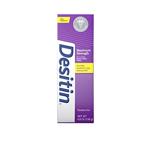 Desitin Maximum Strength Baby Diaper Rash Cream with 40zz Zinc Oxide for Treatment, Relief & Prevention, Hypoallergenic, Phthalate- & Paraben-Free Paste, 4.8 oz