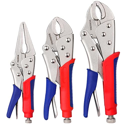 WORKPRO 3-piece Locking Pliers Set, 10-inch Curved Jaw, 7-inch Curved Jaw and 6-1_2-inch Straight Jaw