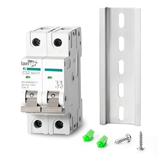 LANGIR DC Circuit Breaker 2 Poles 1-63A 500V for Solar Energy System and Other DC System DIN Rail Installation (32A)