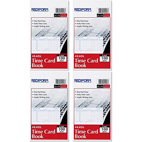 Rediform Time Card Pad, Daily, 2-Sided, Manila, 4.25 x 7 Inches, 100 Cards (4K406), 4 Packs