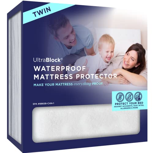 Waterproof Mattress Protector (Twin) – Breathable, Noiseless Mattress Cover, Fitted Style with Deep Pockets (15-18"), Ultra Soft for Comfort & Protection, Bedwetting, Dorm Room Essentials.