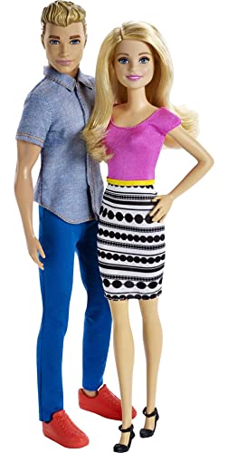 Barbie and Ken Dolls, 2-Pack Featuring Blonde Hair and Colorful Clothes Including Denim Button Down and Pink Blouse (Amazon Exclusive)