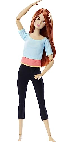 Barbie Made to Move Posable Doll in Pastel Blue Color-Blocked Top and Yoga Leggings, Flexible with Red Hair