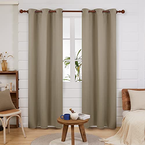 Deconovo Grommet Blackout Curtains for Office, Room Darkening Thermal Insulated Window Curtain, Khaki, 42x84 Inch, 1 Panel