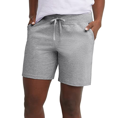 Hanes Womens Jersey Pocket Shorts, Drawstring Cotton 7" Inseam Athletic-shorts, Light Steel, Medium US