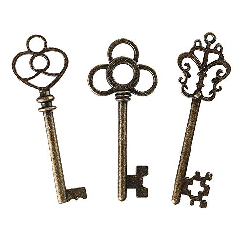 LURLIN Mixed Set of 30 Large Skeleton Keys with Antique Style Bronze Brass Skeleton Castle Dungeon Pirate Keys for Birthday Party Favors, Mini Treasure Toy Gifts, Medieval Middle Ages Theme