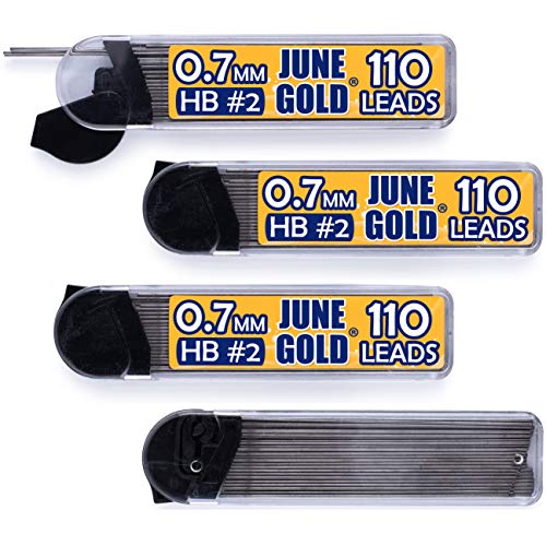 June Gold 440 Pieces, 0.7 mm HB #2 Lead Refills, 110 Pieces Per Dispenser, Medium Thickness, Break Resistant Lead_Graphite (Pack of 4 Dispensers)