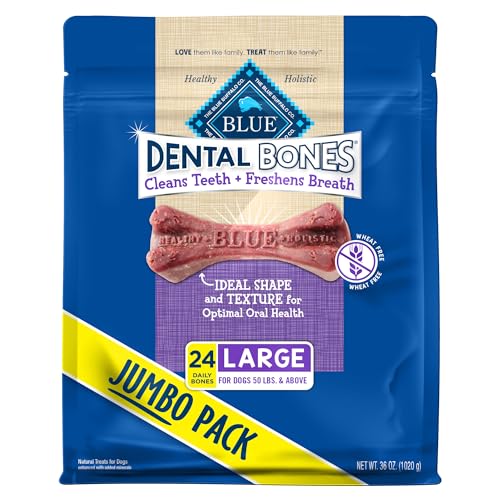 Blue Buffalo Dental Bones Large Natural Dental Chew Dog Treats, (50 lbs and up) 36-oz Bag Jumbo Pack