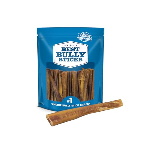 Best Bully Sticks All Natural 6 Inch Thick Bully Sticks for Large Dogs - 100zz Free-Range Grass-Fed Beef - Single-Ingredient Grain & Rawhide Free Dog Chews - 18 Pack