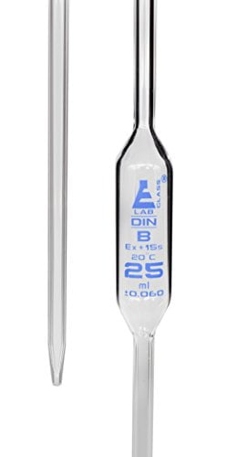 Bulb Form Pipette, 25ml - Class B, Tolerance ±0.060 - Blue Graduations - Color Code, Blue - Borosilicate Glass - Eisco Labs