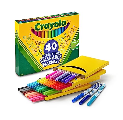 Crayola Ultra Clean Fine Line Washable Markers (40ct), Colored Markers for Kids, Coloring Book Markers, Easter Stocking Stuffers