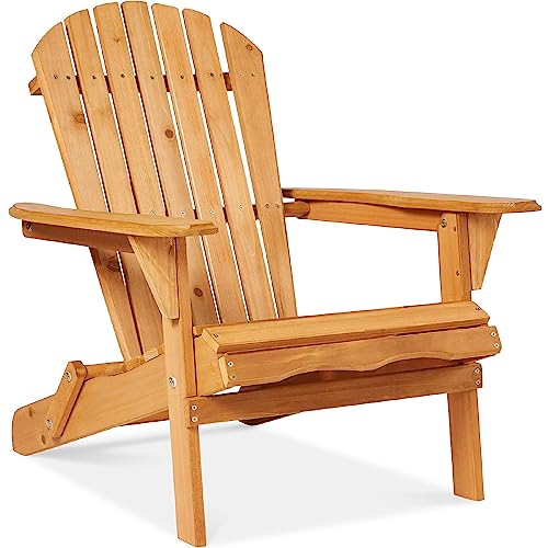 Best Choice Products Folding Adirondack Chair Outdoor Wooden Accent Furniture Fire Pit Lounge Chairs for Yard, Garden, Patio w_ 350lb Weight Capacity - Natural