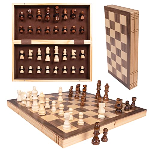 Premium Chess Set - Wooden Board Game with a Portable Wood Case and Secure Storage for Pieces, Set for Kids and Adults 15.5 inches