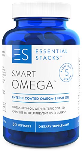 Essential Stacks Smart Omega 3 - Burpless Fish Oil - 1400mg EPA DHA Per Serving, Enteric Coated (60 Capsules)