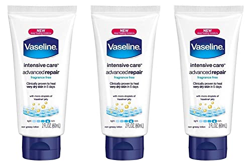 Vaseline Intensive Care Advanced Repair Fragrance Free Moisture Body Lotion 2 Oz Travel Size (Pack Of 3)