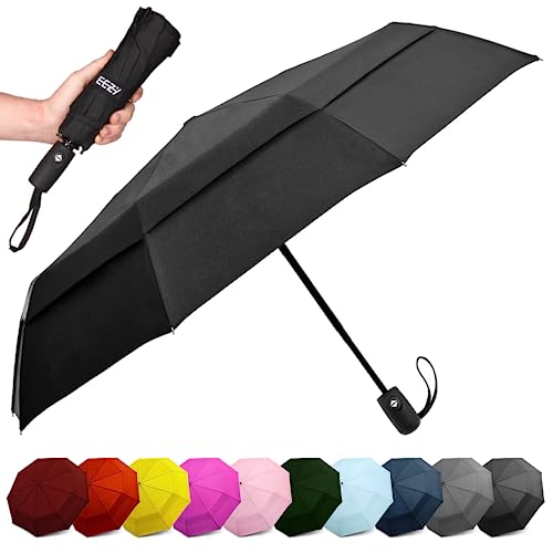 ﻿EEZ-Y Travel Umbrellas for Rain - Wind Resistant w_Open Close Button - Black