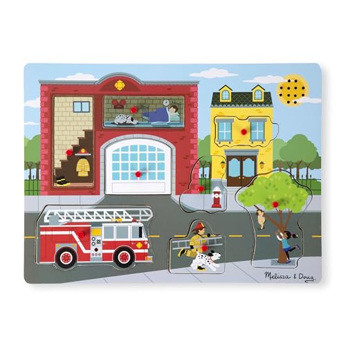 Melissa & Doug Around the Fire Station Sound Puzzle - Wooden Peg Puzzle (8 pcs)