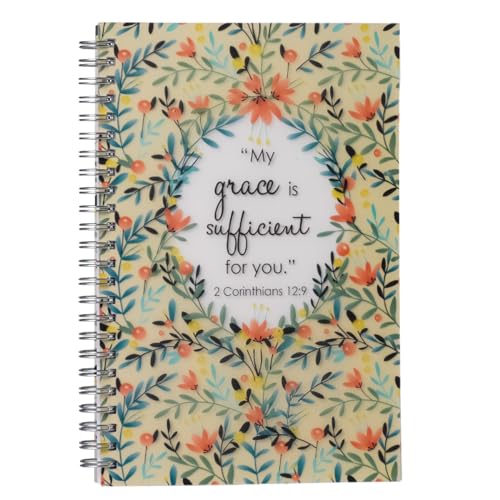 Christian Art Gifts Notebook My Grace is Sufficient 2 Corinthians 12:9 Bible Verse Inspirational Writing Notebook Gratitude Prayer Journal Flexible Cover 128 Ruled Pages w_Scripture, 6 x 8.5 Inches