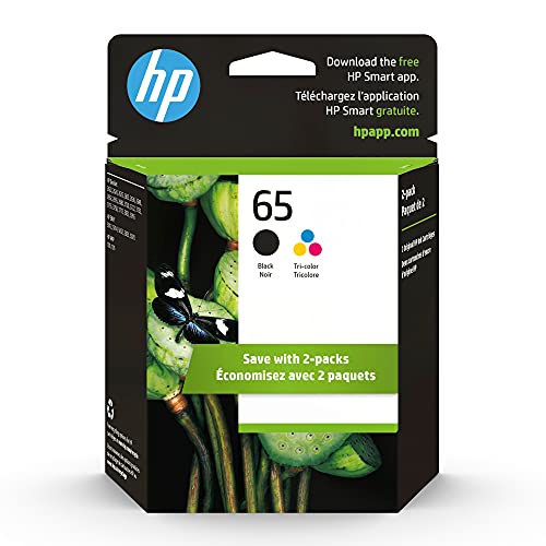 HP 65 Black_Tri-color Ink Cartridges (2-pack) | Works with HP AMP 100 Series, HP DeskJet 2600, 3700 Series, HP ENVY 5000 Series | Eligible for Instant Ink | T0A36AN