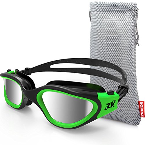 ZIONOR Swim Goggles, G1 Polarized Swimming Goggles UV Protection Leakproof Anti-fog Adjustable Strap for Adult Men Women (Polarized Lens Black Green)