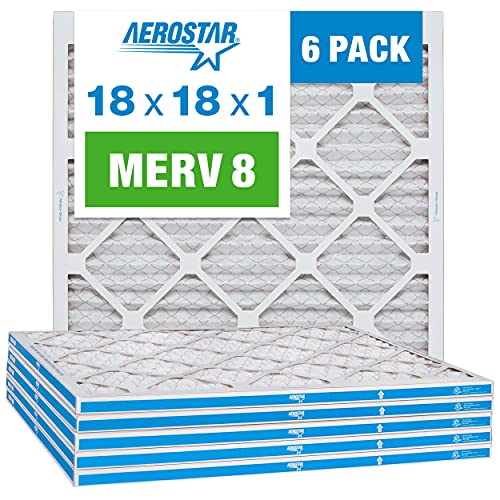 Aerostar 18x18x1 MERV 8 Pleated Air Filter, AC Furnace Air Filter, 6 Pack (Actual Size: 17 3_4"x17 3_4"x3_4")