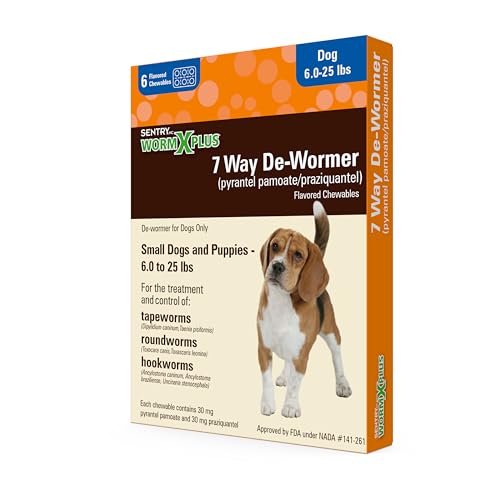 SENTRY PET CARE SENTRY HC WORM X PLUS 7 Way De-Wormer (pyrantel pamoate_praziquantel), for Puppies and Small Dogs, 6-25 lbs, Chewable, 6 Count