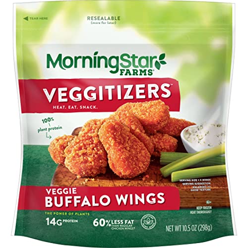 MorningStar Farms Veggitizers Meatless Chicken Wings, Plant Based Protein Vegan Meat, Frozen Meal, Buffalo, 10.5oz Bag (1 Bag)