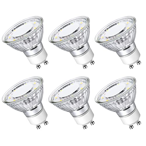 LE GU10 LED Light Bulbs Non-Dimmable, 5000K Daylight White GU10 Bulb Replacement for Recessed Track Lighting, 4W LED Bulbs with 100°Flood Beam for Kitchen, Range Hood, Living Room, Bedroom, 6 Pack