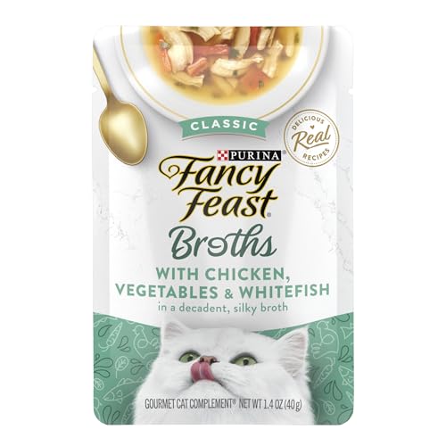 Purina Fancy Feast Lickable Wet Cat Food Broth Topper Classic, Chicken, Vegetables and Whitefish - (Pack of 16) 1.4 oz. Pouches