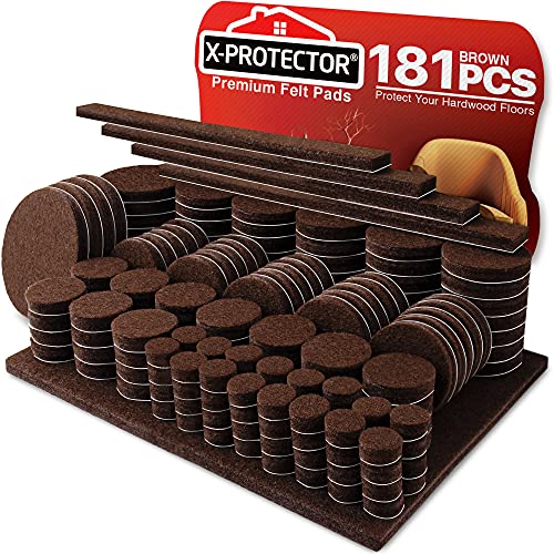 Felt Furniture Pads X-PROTECTOR 181 PCS Premium Furniture Pads - Felt Pads Furniture Feet Best Wood Floor Protectors - Protect Your Hardwood & Laminate Flooring! Brown