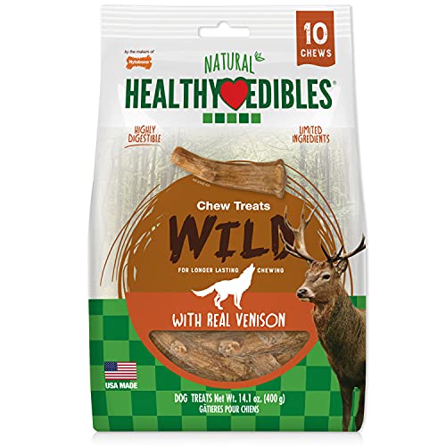 Nylabone Healthy Edibles WILD Antler Natural Long Lasting Venison Flavor Dog Chew Treats Antler Medium_Wolf (10 Count), -