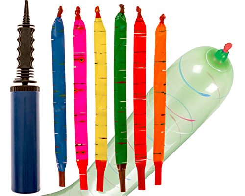 IMPRESA [100 Pack] Rocket Balloons Plus 1 Easy-To-Use Pump - Party Pack, No Need for A Refill - Watch Each Screaming Balloon Rocket to the Sky! (Pump Color May Vary)