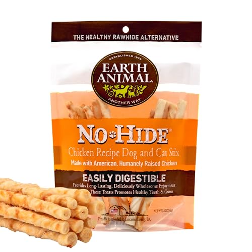 Earth Animal No Hide Stix Chicken Flavored Natural Rawhide Free Dog Chews Long Lasting Dog Chew Sticks | Dog Treats for Small Dogs and Cats | Great Dog Chews for Aggressive Chewers (1 Pack)