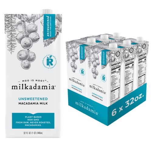 milkadamia Macadamia Milk - Unsweetened - 32 Fl Oz (Pack of 6) - Lactose Free Milk, Vegan Shelf Stable Milk, Plant Based Non Dairy Milk, Organic Dairy Free Macadamia Nut Milk