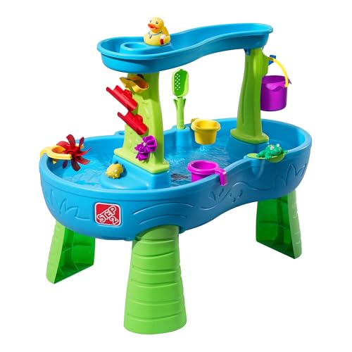 Step2 Rain Showers Splash Pond Toddler Water Table, Outdoor Kids Water Sensory Table, Ages 1.5+ Years Old, 13 Piece Water Toy Accessories, Blue & Green