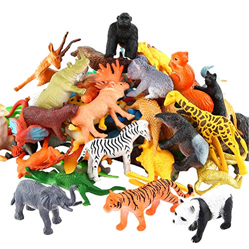 Animals Figure,54 Piece Mini Jungle Toys Set,ValeforToy Realistic Wild Vinyl Plastic Animal Learning Party Favors for Boys Girls Kids Toddlers Forest Small Playset Cupcake Topper