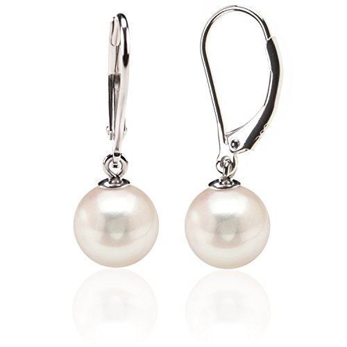 PAVOI Sterling Silver Simulated Shell Pearl Earrings Leverback Dangle Studs 6mm